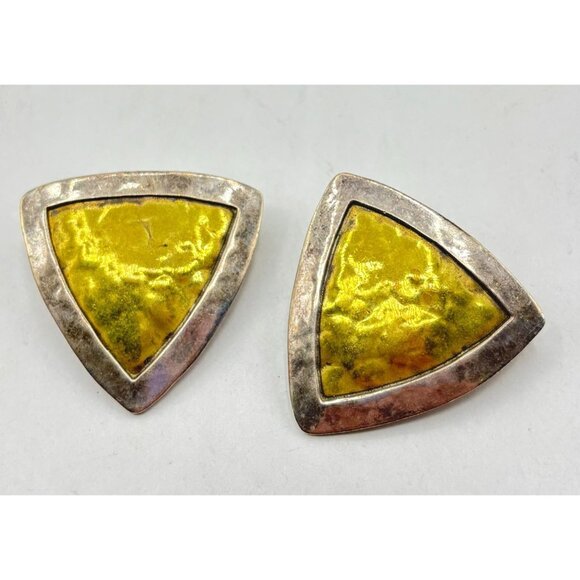 Jeep Collins Retired Hammered 925 Brass Clip-On Earrings Triangle Shape - Picture 1 of 10